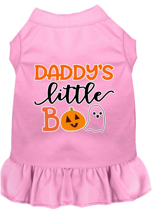 Daddy's Little Boo Screen Print Dog Dress Light Pink Sm